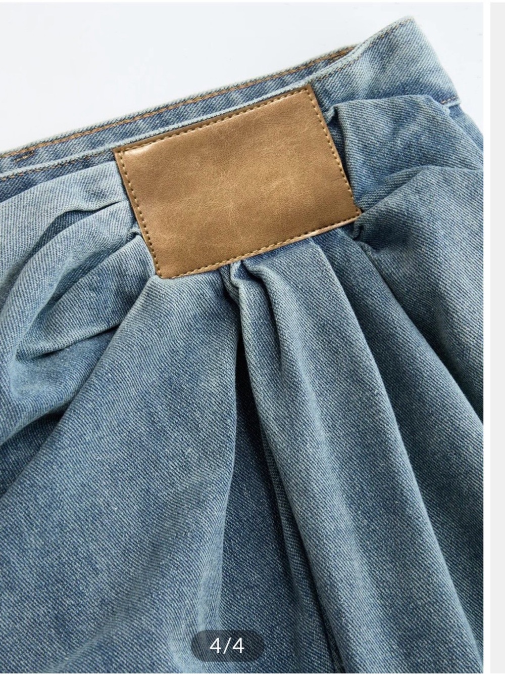 Commense Wide-Leg Draped Jeans with Tan Accent Patch - Blue - Picture 3 of 8